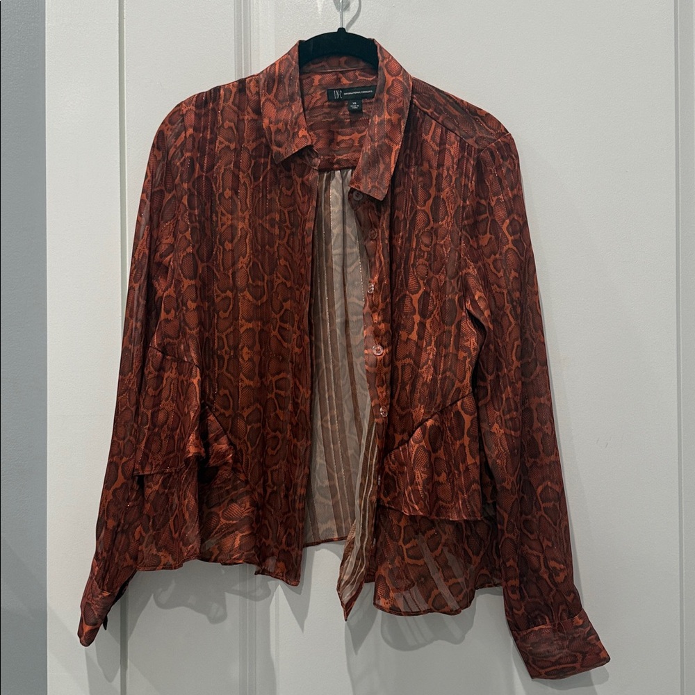 INC International Concepts Orange and Brown Snake Print Top